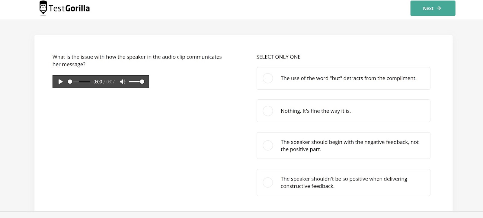 A TestGorilla management test questions example