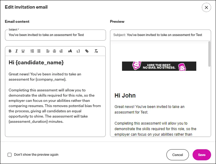 invitation email template testgorilla