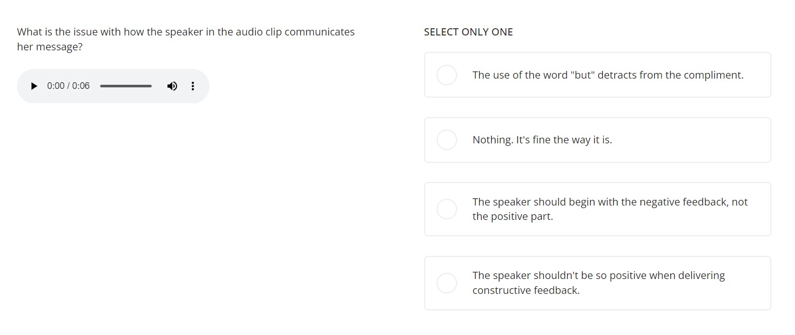 an example question from TestGorilla's Communication test