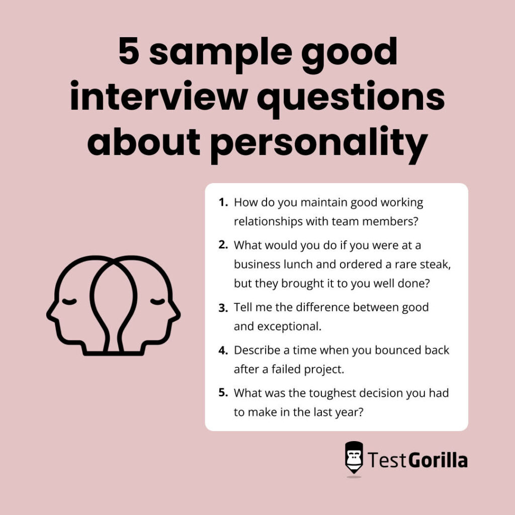 Five sample good interview questions about personality list