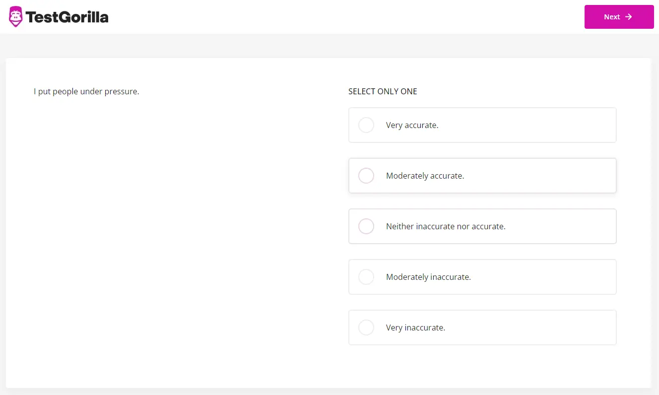 An example question from TestGorilla's DISC Personality Test