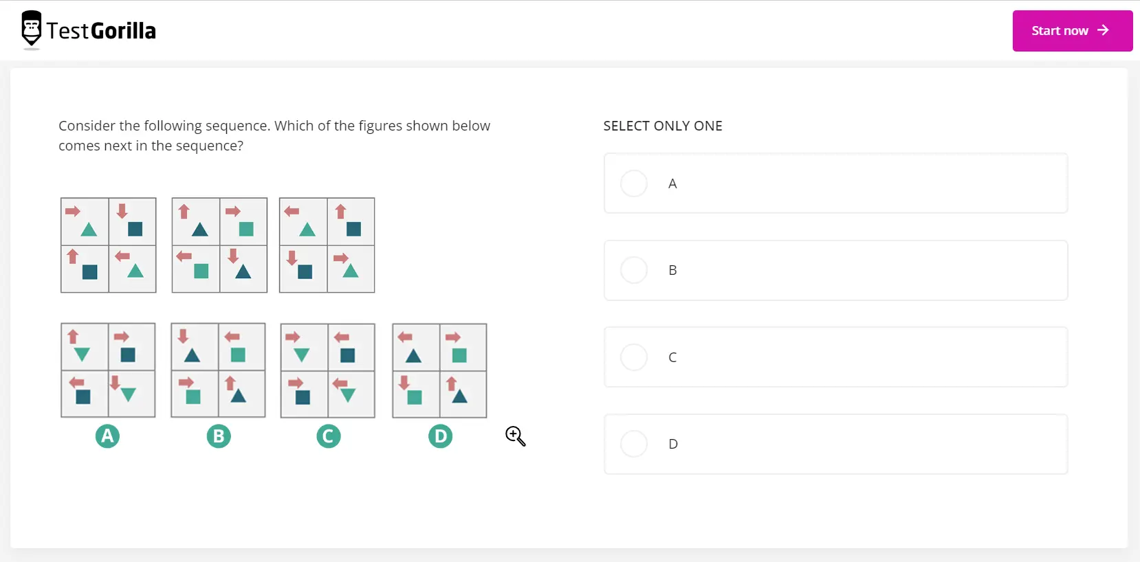 An example question from TestGorilla's Spatial Reasoning test