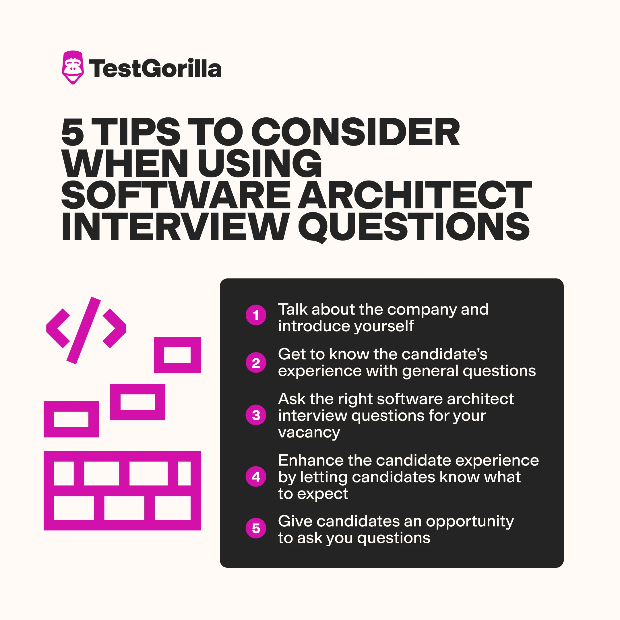 image showing tips to consider when using software architect interview questions