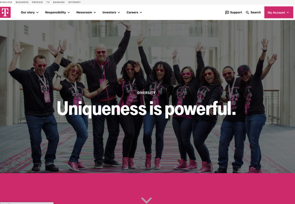 screenshot of T-mobile D&I statement