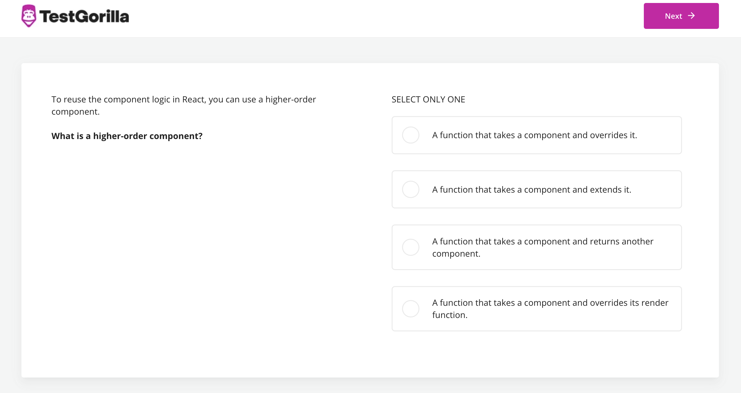 preview question of react native test by TestGorilla