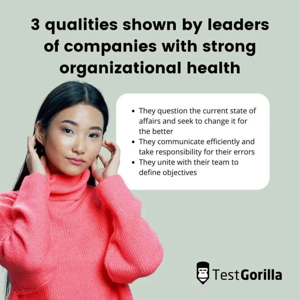image showing list of qualities shown by leaders of companies with strong organizational health