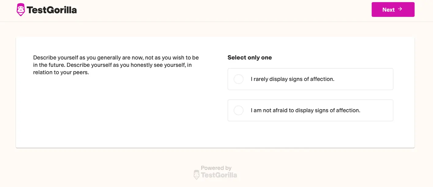 A preview question from TestGorilla's Enneagram test