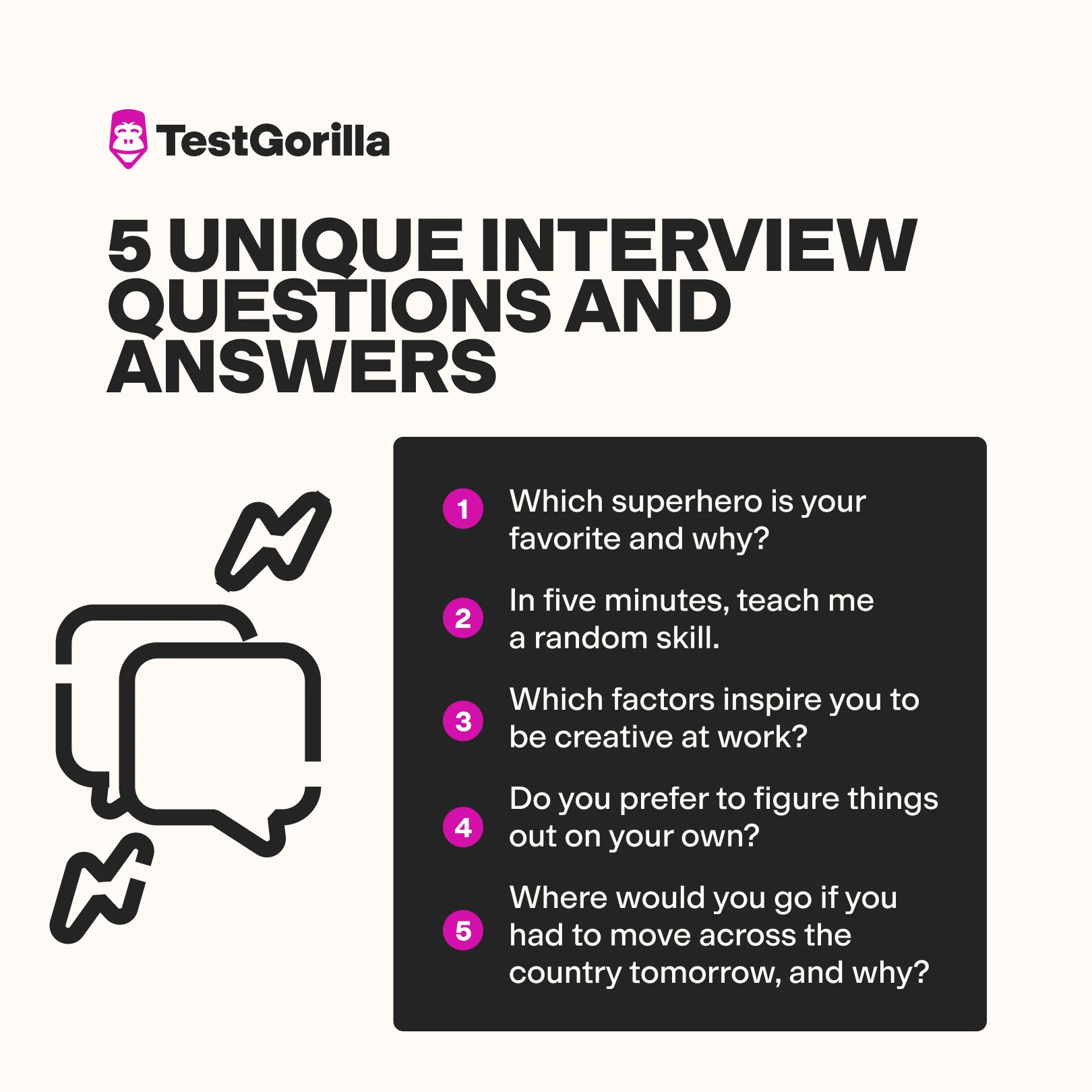 Five unique interview questions and answers graphic