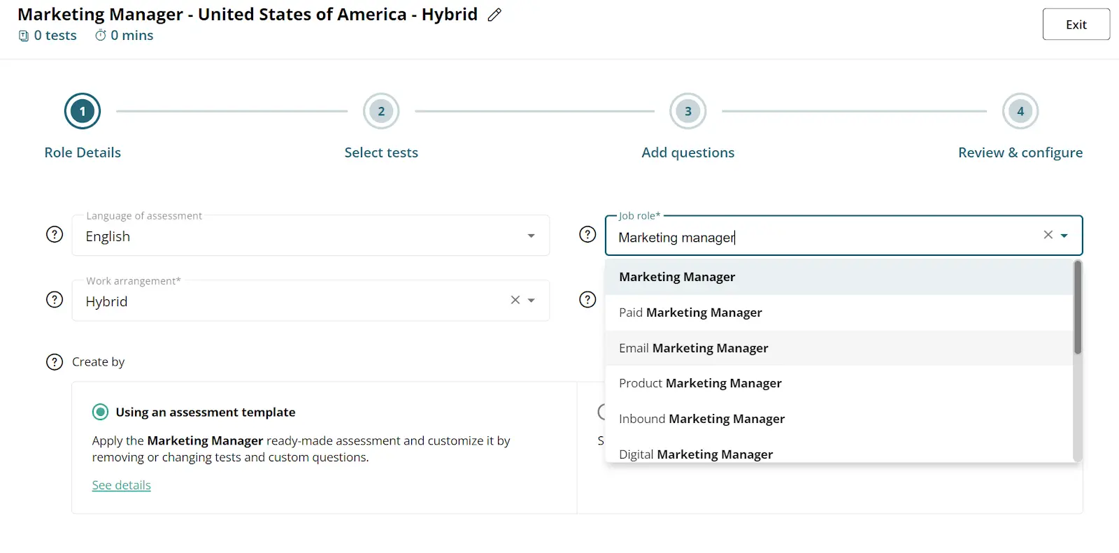 Assessment preview for a US-based Marketing Manager