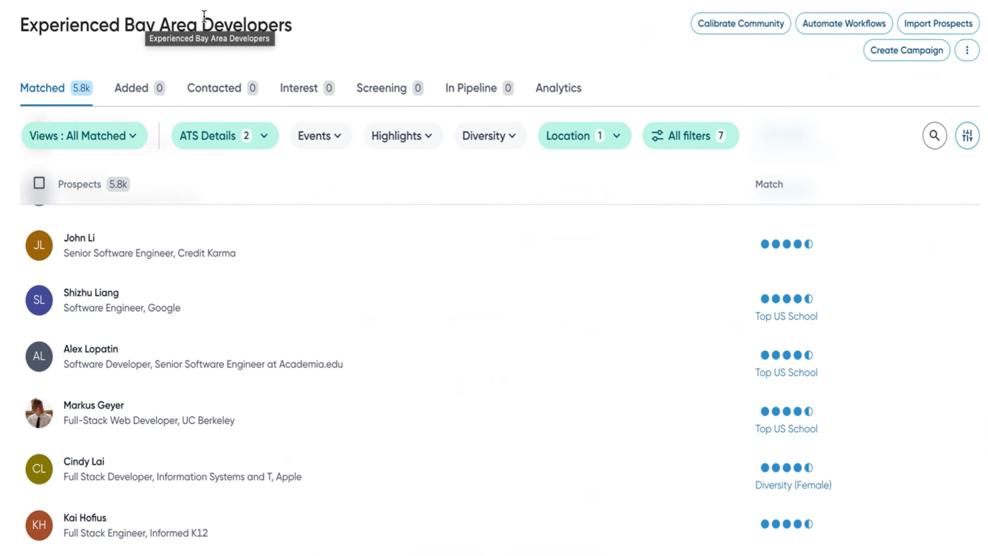 Eightfold AI lets you create communities of candidates so you can stay engaged with runners-up for past jobs or candidates with specific skills.
