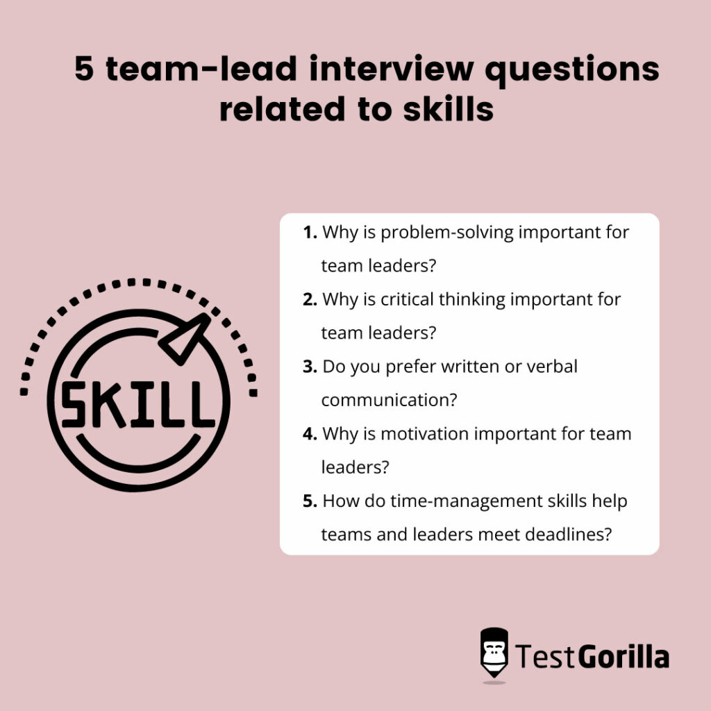Five team lead interview questions related to skills graphic