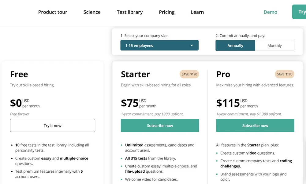 TestGorilla new prices and plans