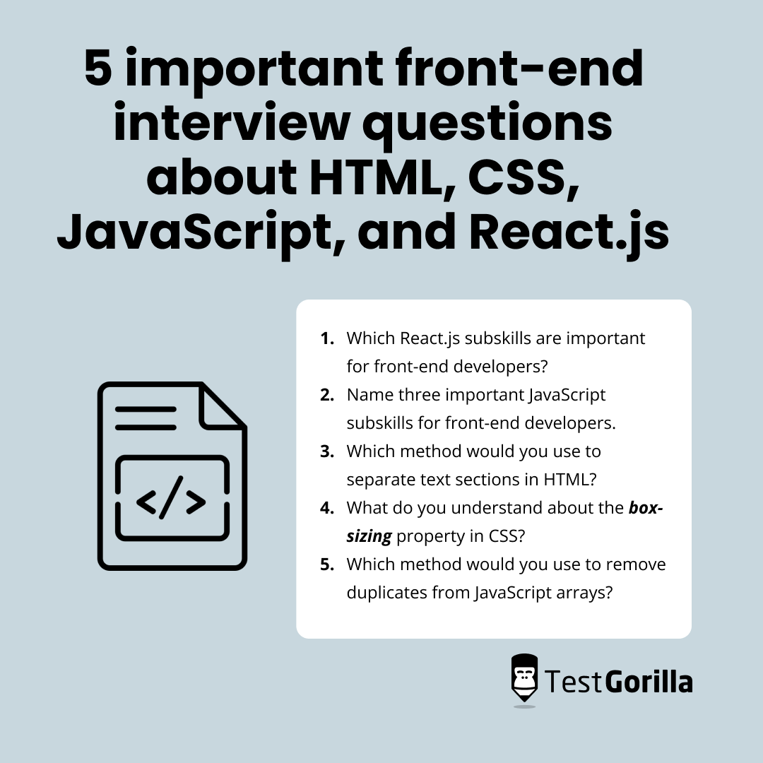 5 important interview questions about HTML, CSS, JavaScript and React.Js for front-end developers