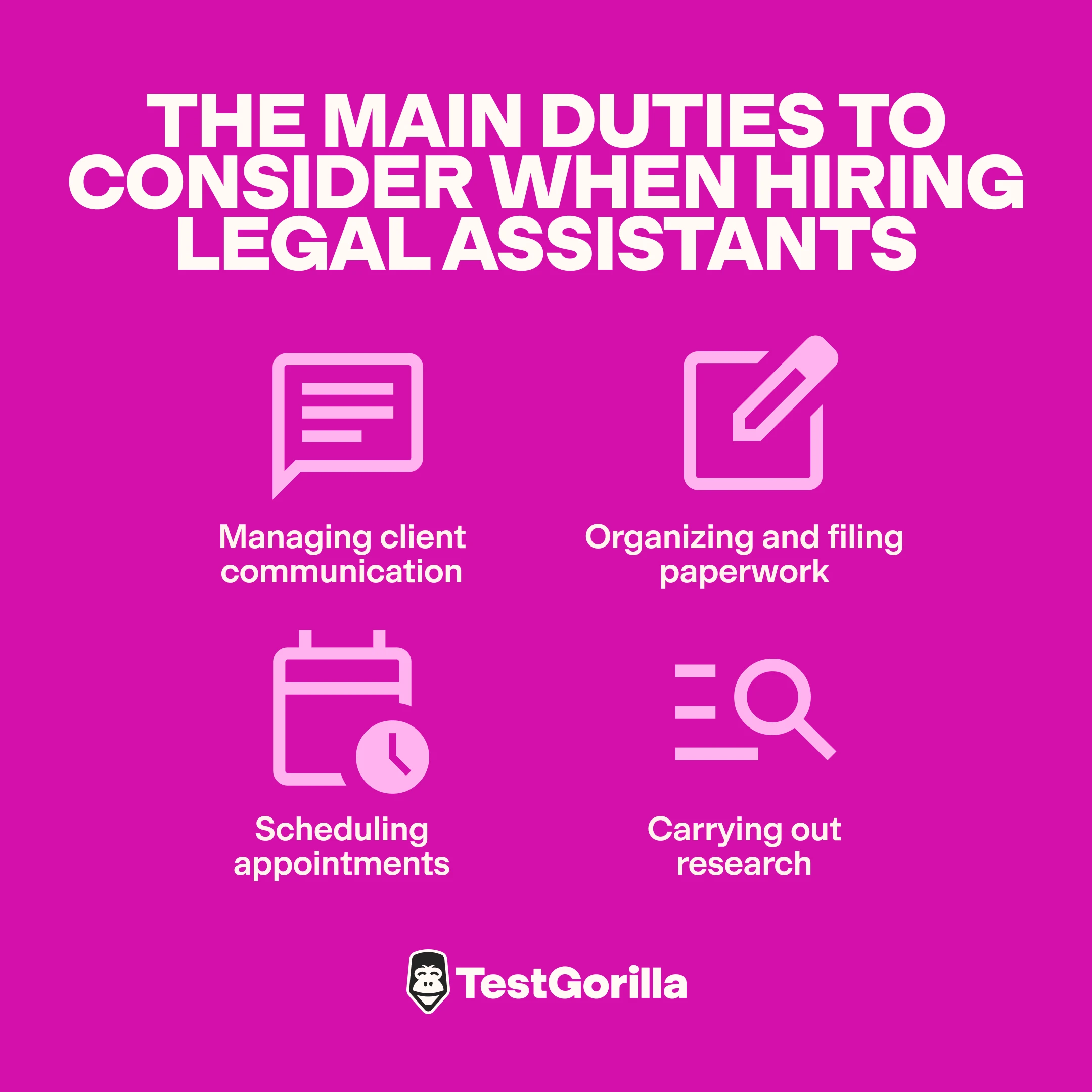 main duties to consider when hiring legal assistants graphic