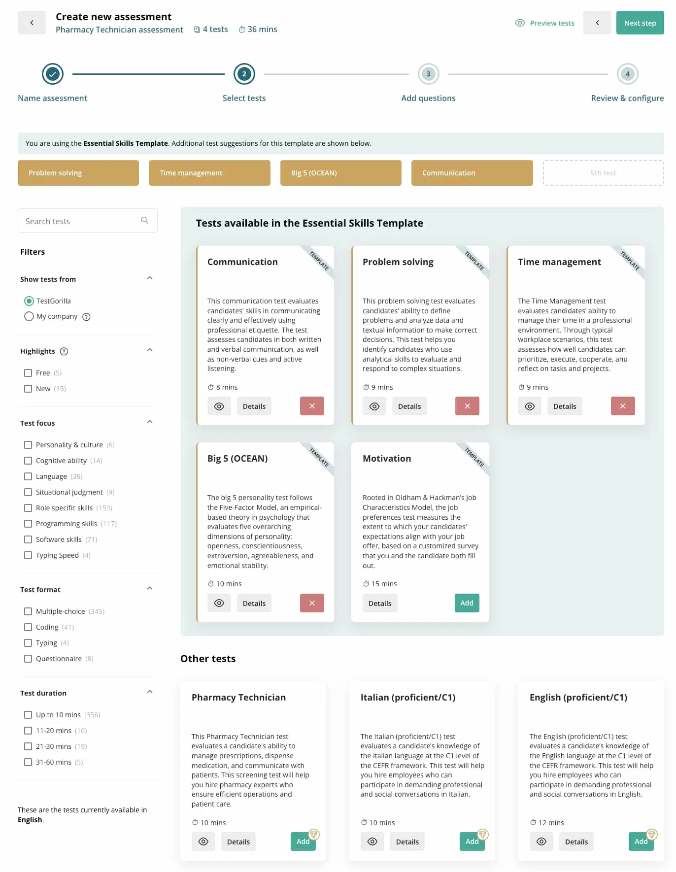 Pharmacy technician assessment by TestGorilla