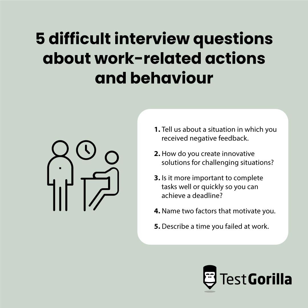 5 difficult interview questions about work related actions and behaviour list graphic