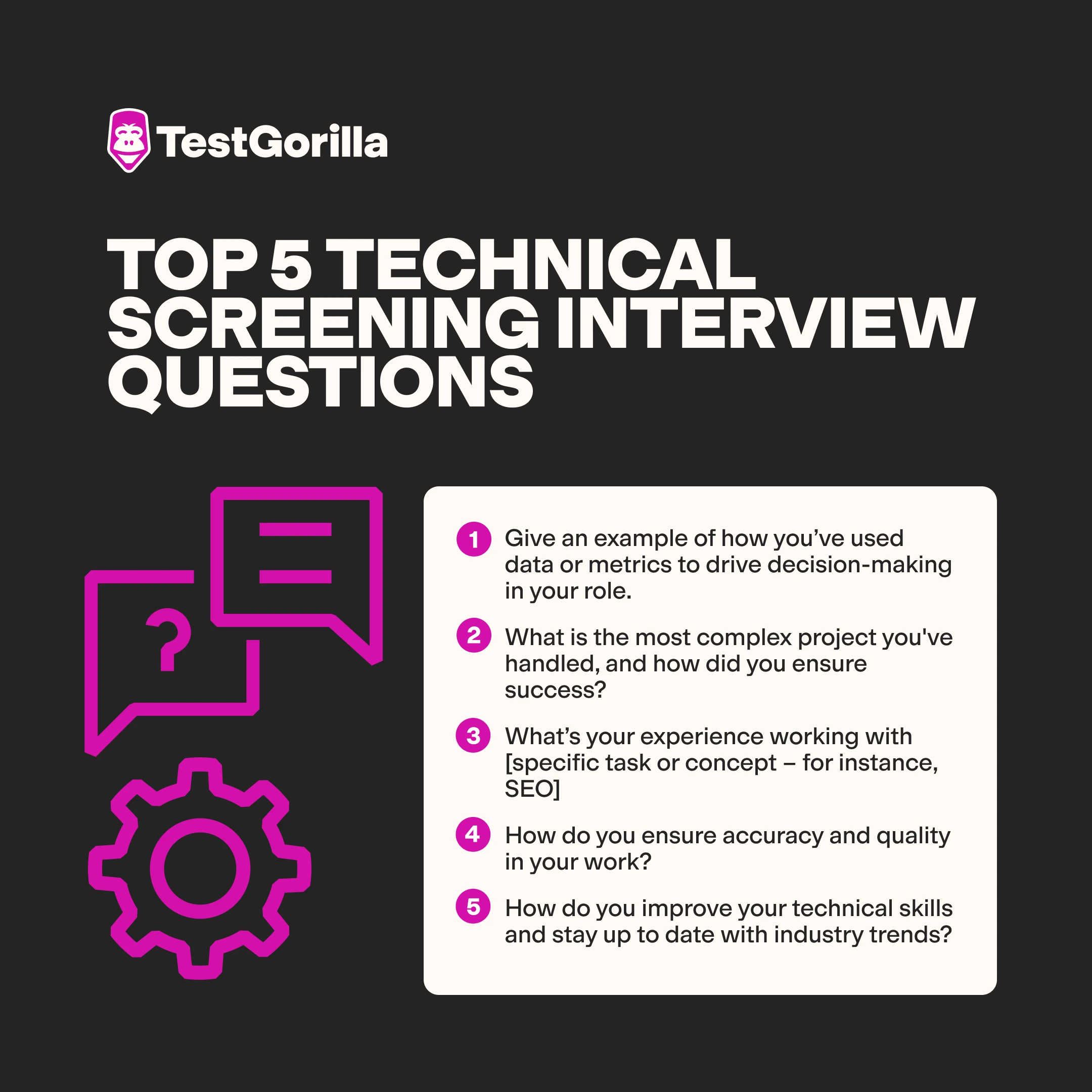 top 5 technical screening interview questions graphic
