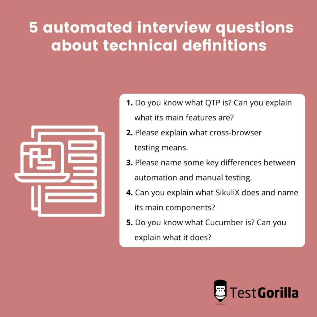 Five automated interview questions about technical definitions