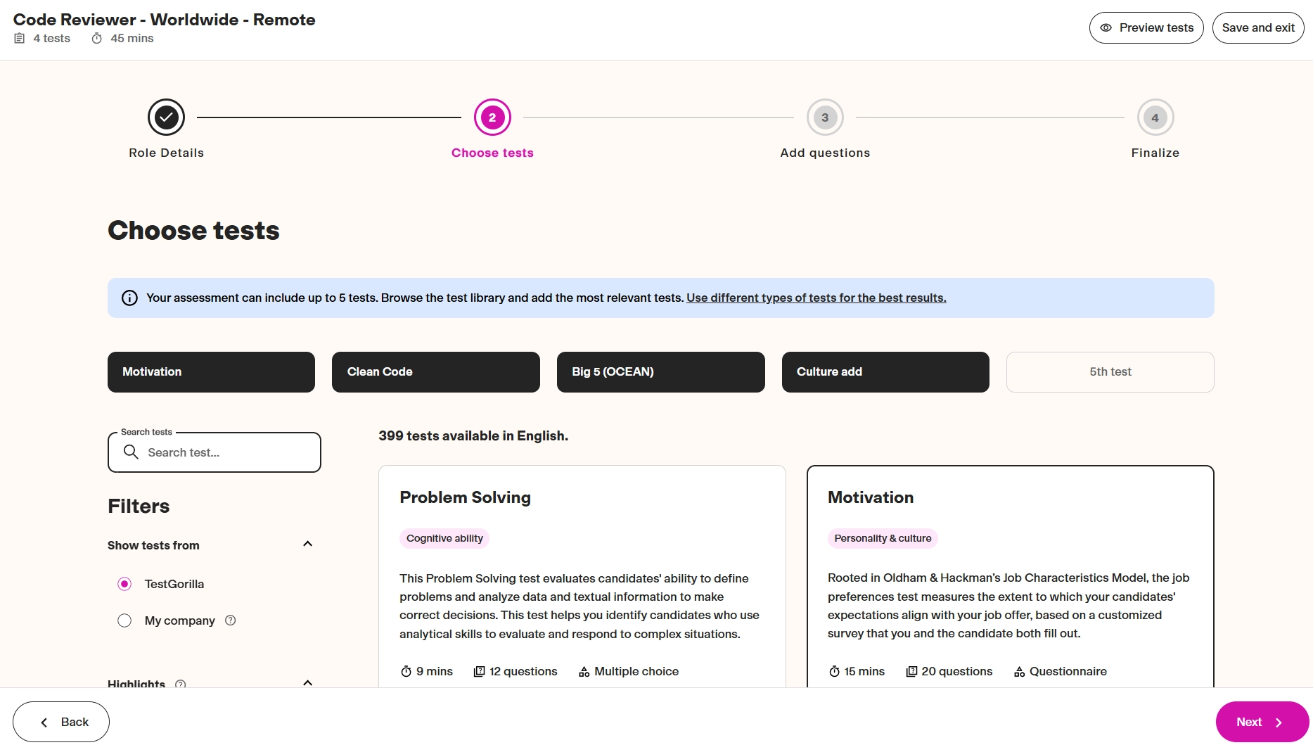 Preview of TestGorilla's talent assessment creation process graphic