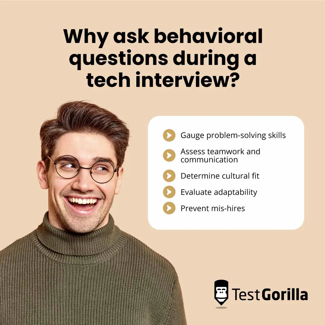 Why ask behavioral questions during a tech interview graphic