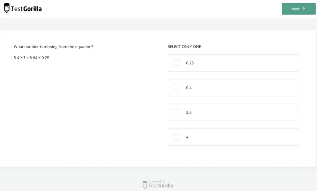 An example question from TestGorilla's Intermediate Math test