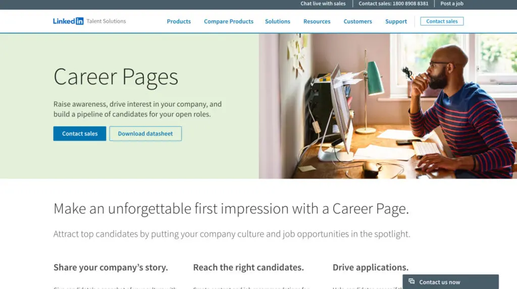screenshot of career pages landing page in LinkedIn