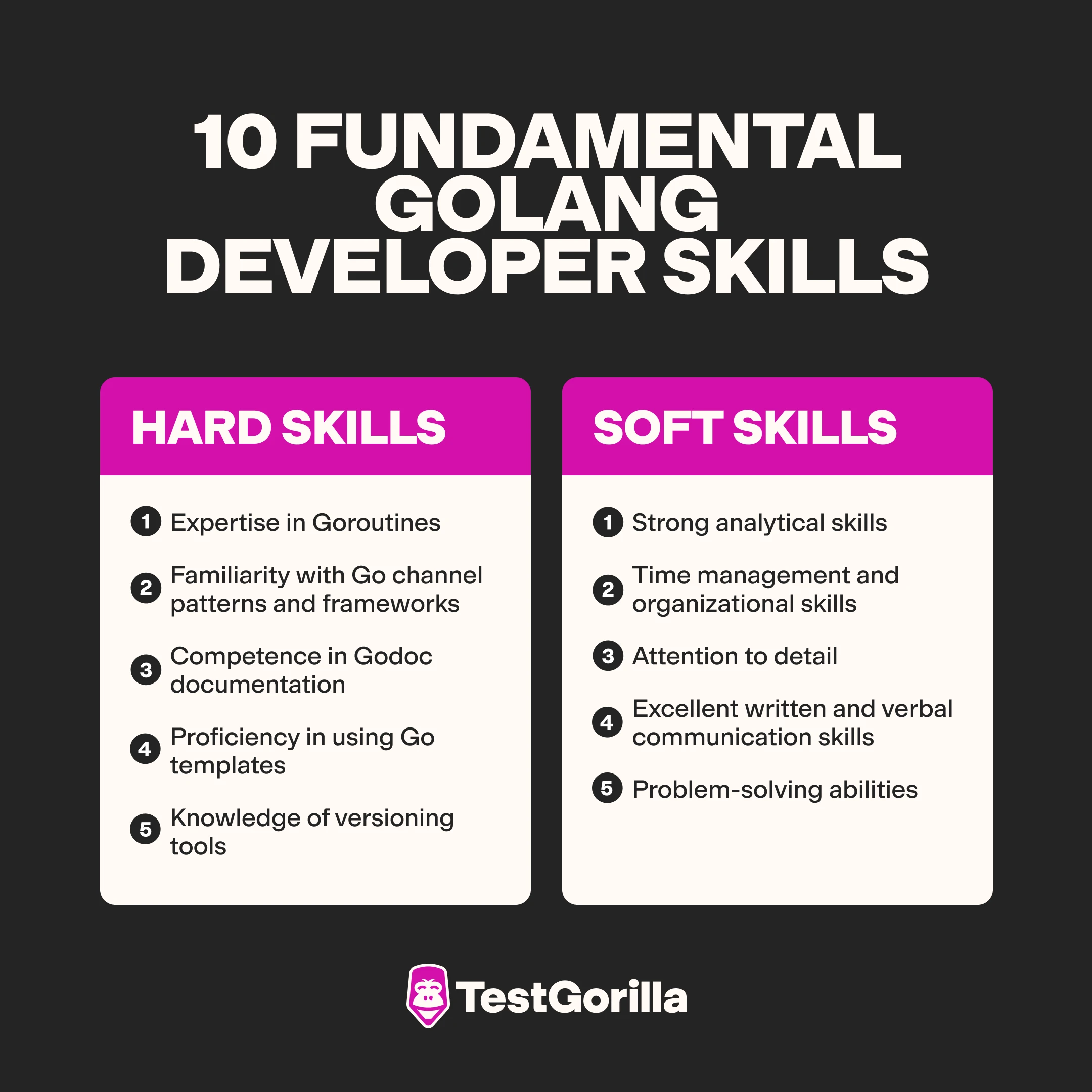 10 fundamental Golang developer skills graphic