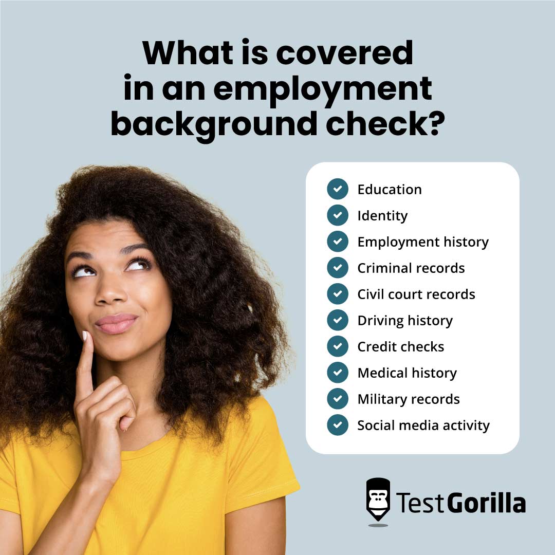 What is covered in an employment background check graphic