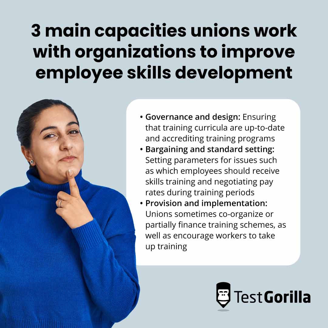 3 main capacities unions work with organizations to improve employee skills development