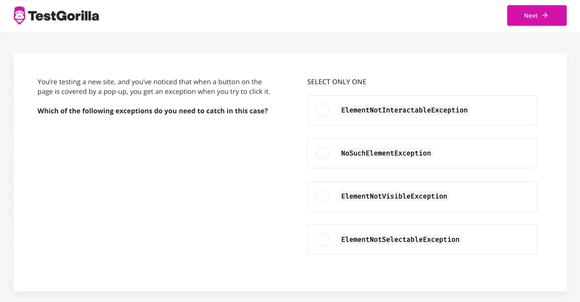 Selenium with python test preview by TestGorilla