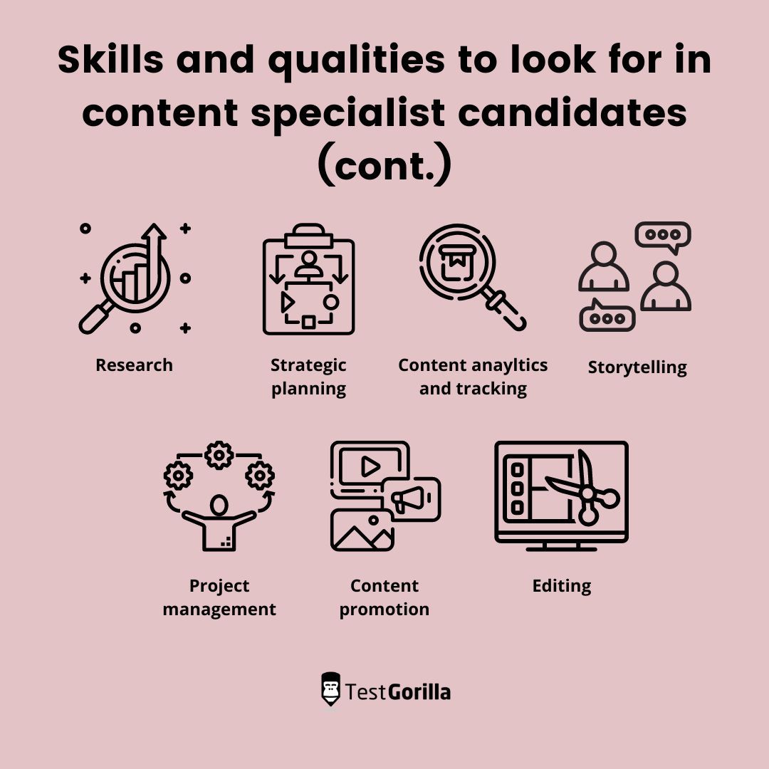 Graphic showing even more of the skills and qualities you should look for in a content specialist
