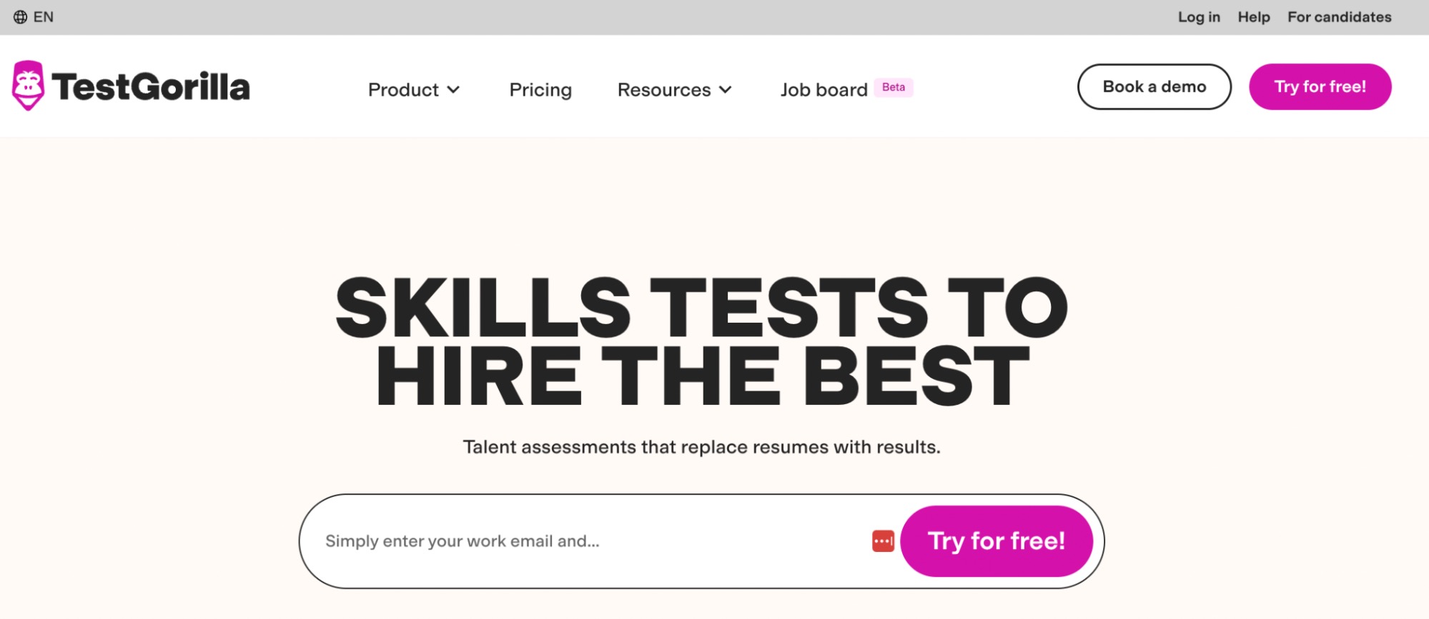 TestGorilla's homepage – Skills Tests to Hire the Best