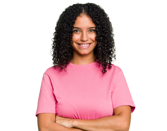 Happy woman with pink top