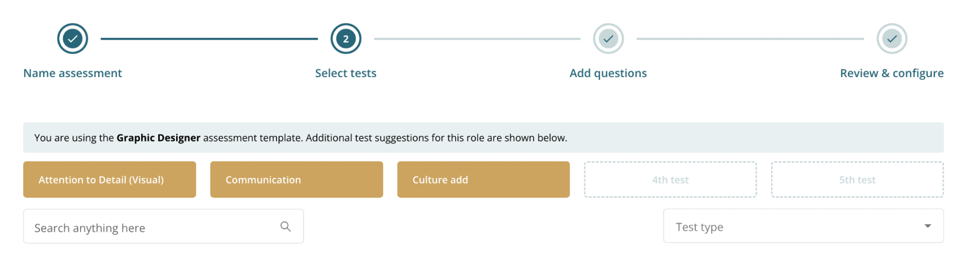 setting up an assessment in TestGorilla screenshot