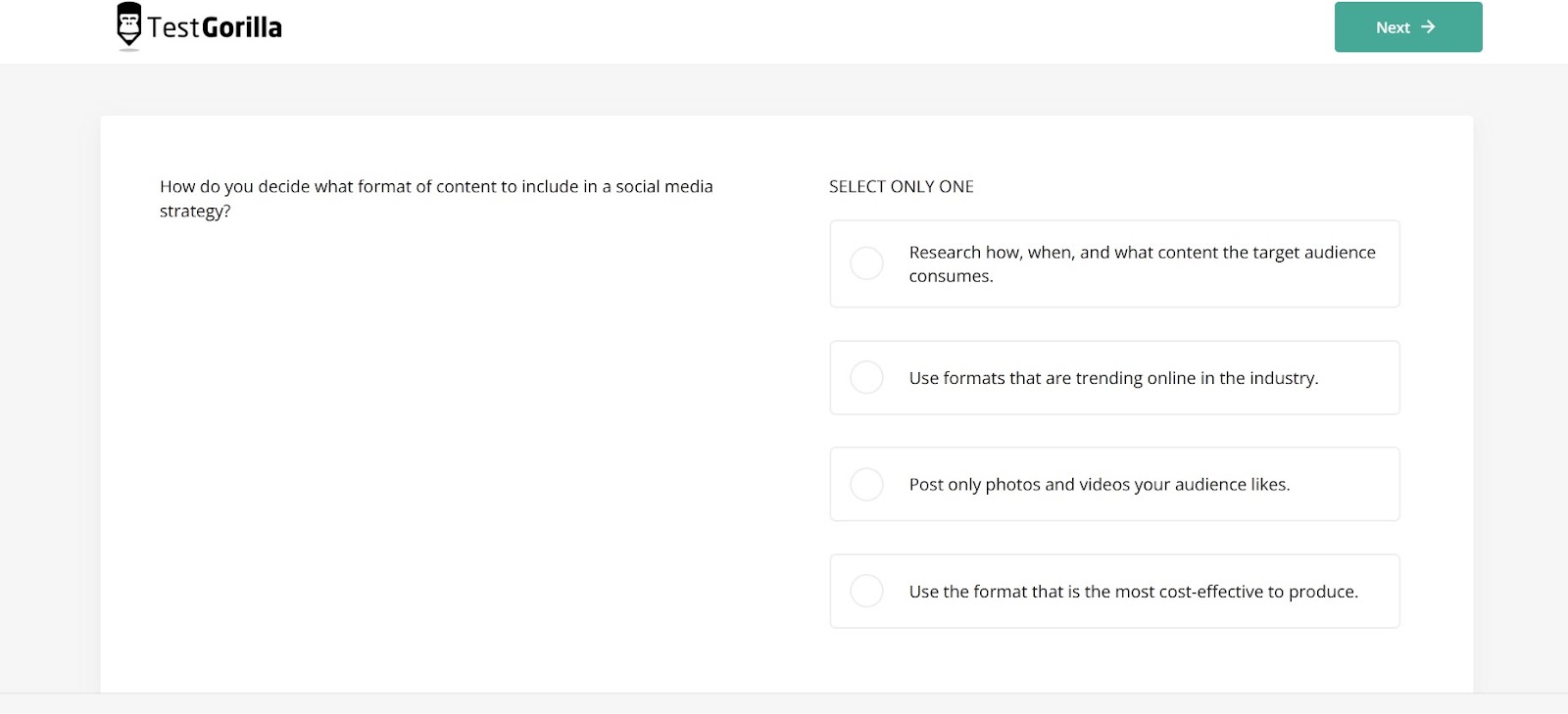 social media assessment test example question