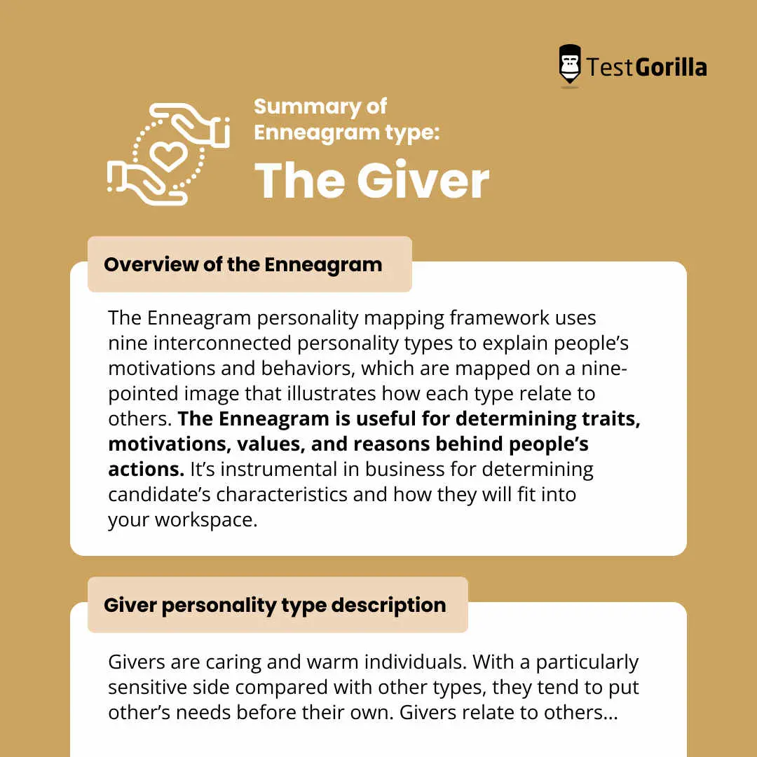 Summary of enneagram type - The Giver graphic