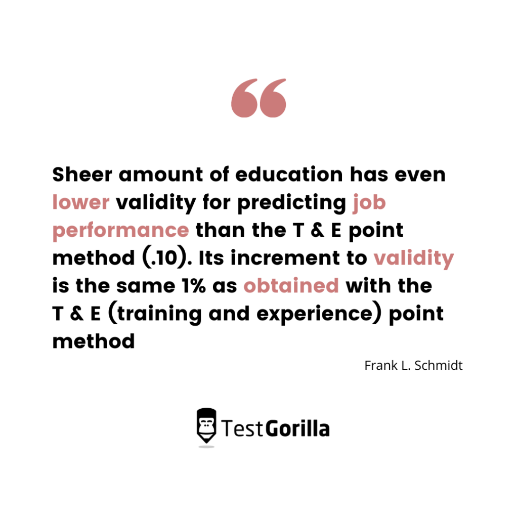 Frank L Schmidt quote on how level of education affects job performance