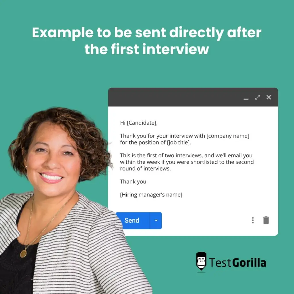 Example to be sent directly after the first interview