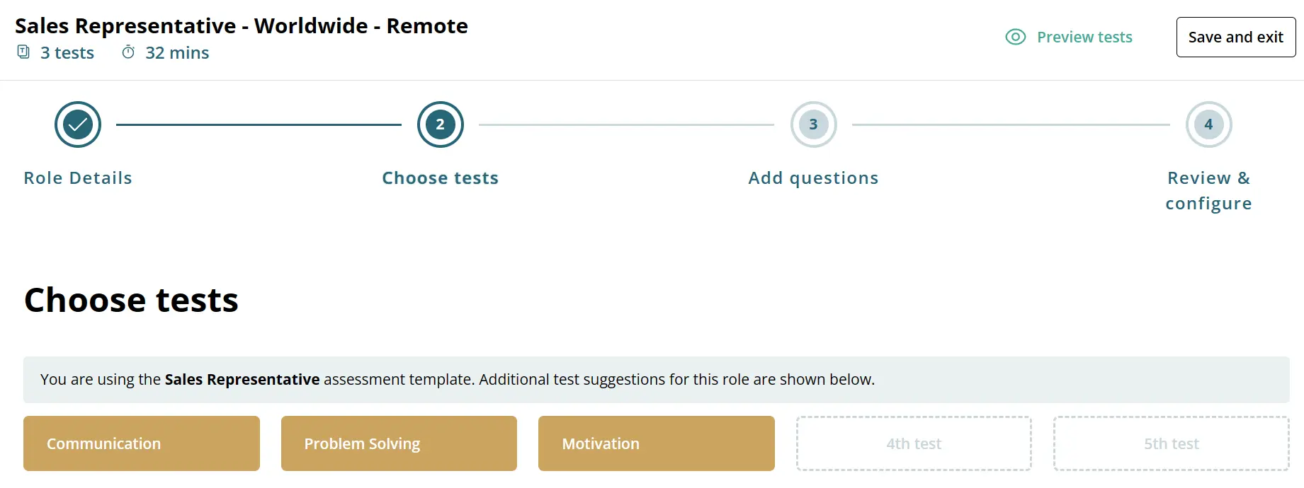 Screenshot of the TestGorilla talent assessment creation process