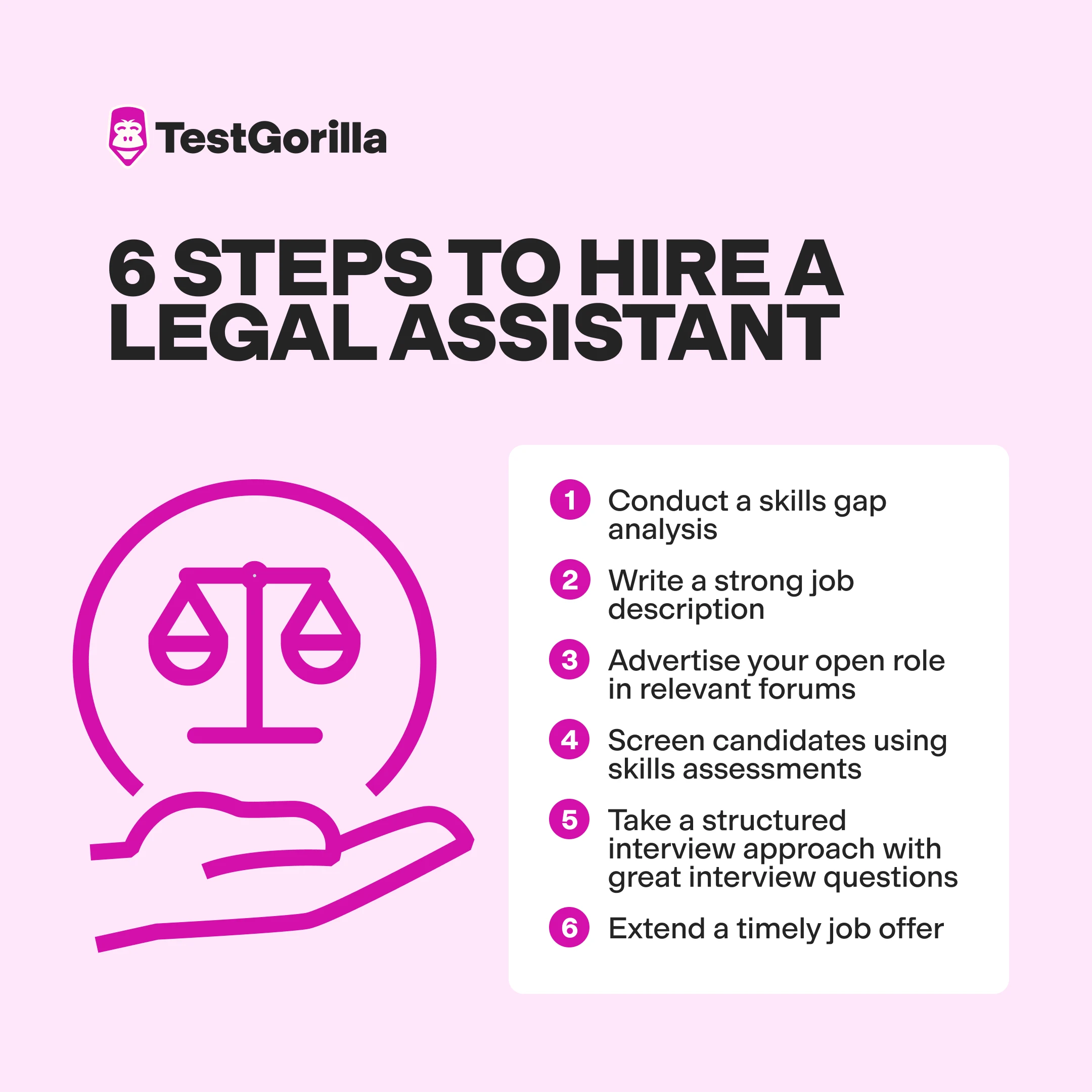 6 steps to hire a legal assistant graphic