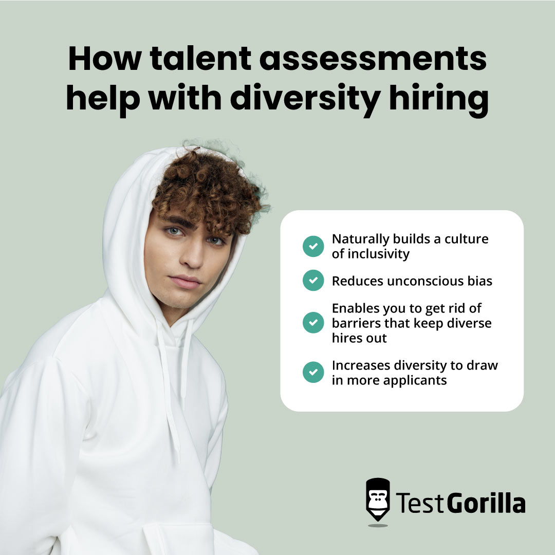 How talent assessments help with diversity hiring graphic