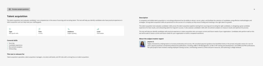 screenshot of talent acquisition test in TestGorilla