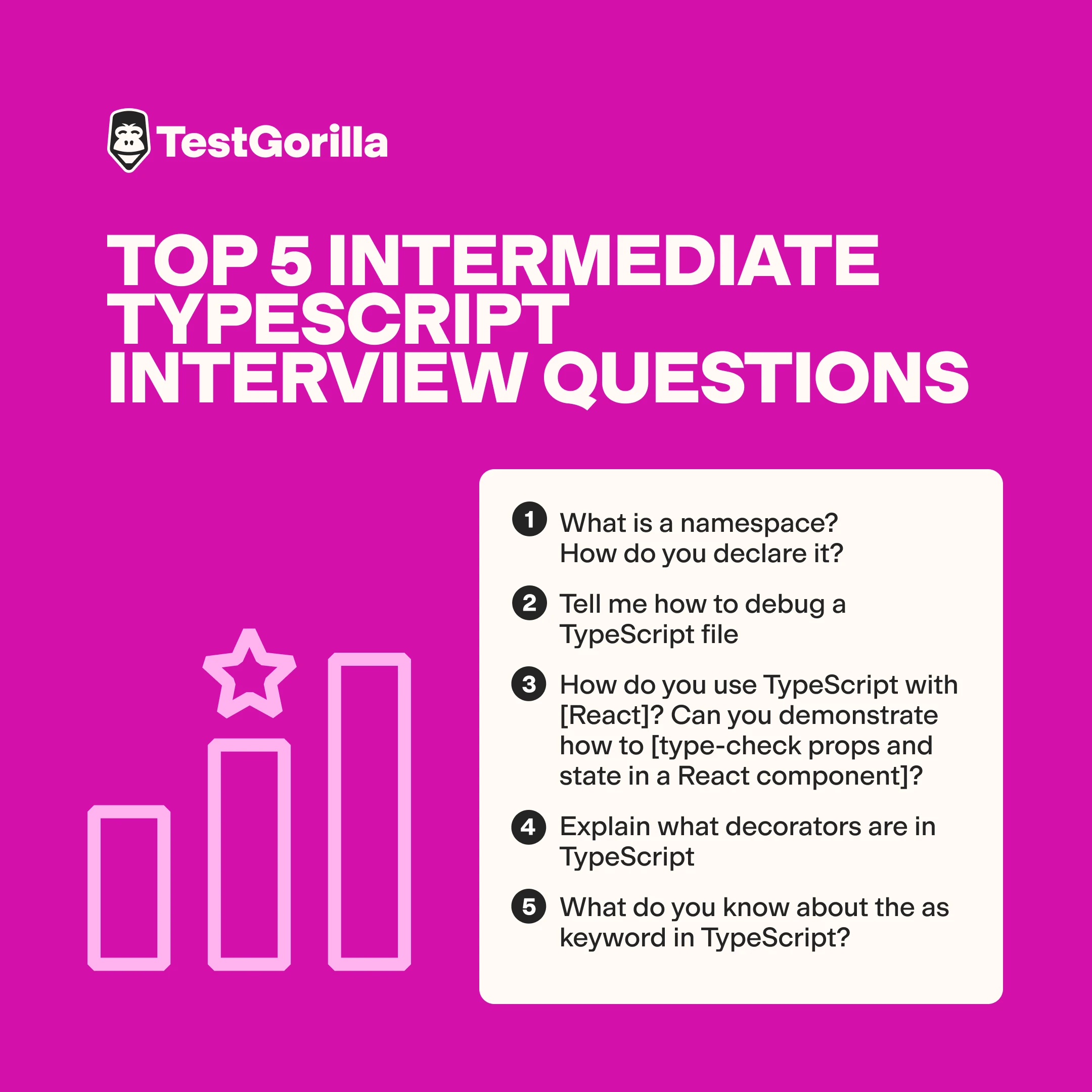 Top 5 intermediate TypeScript interview questions and answers graphic
