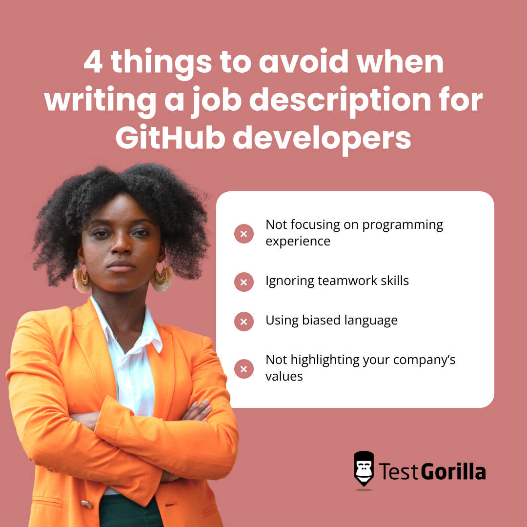 4 things to avoid when writing a job description for github developers graphic