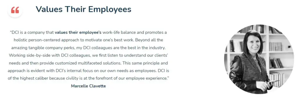 screenshot of how one company values their employees