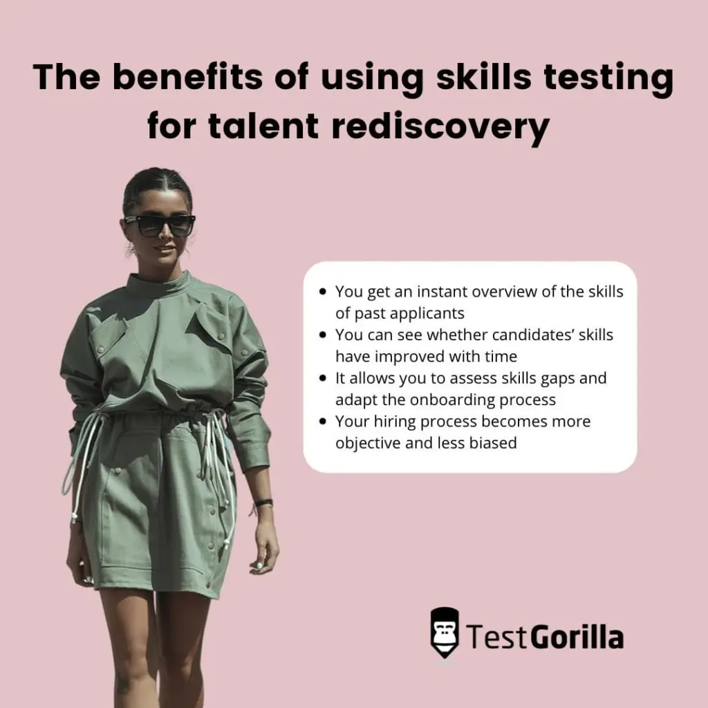 image listing the benefits of skills testing for talent rediscovery