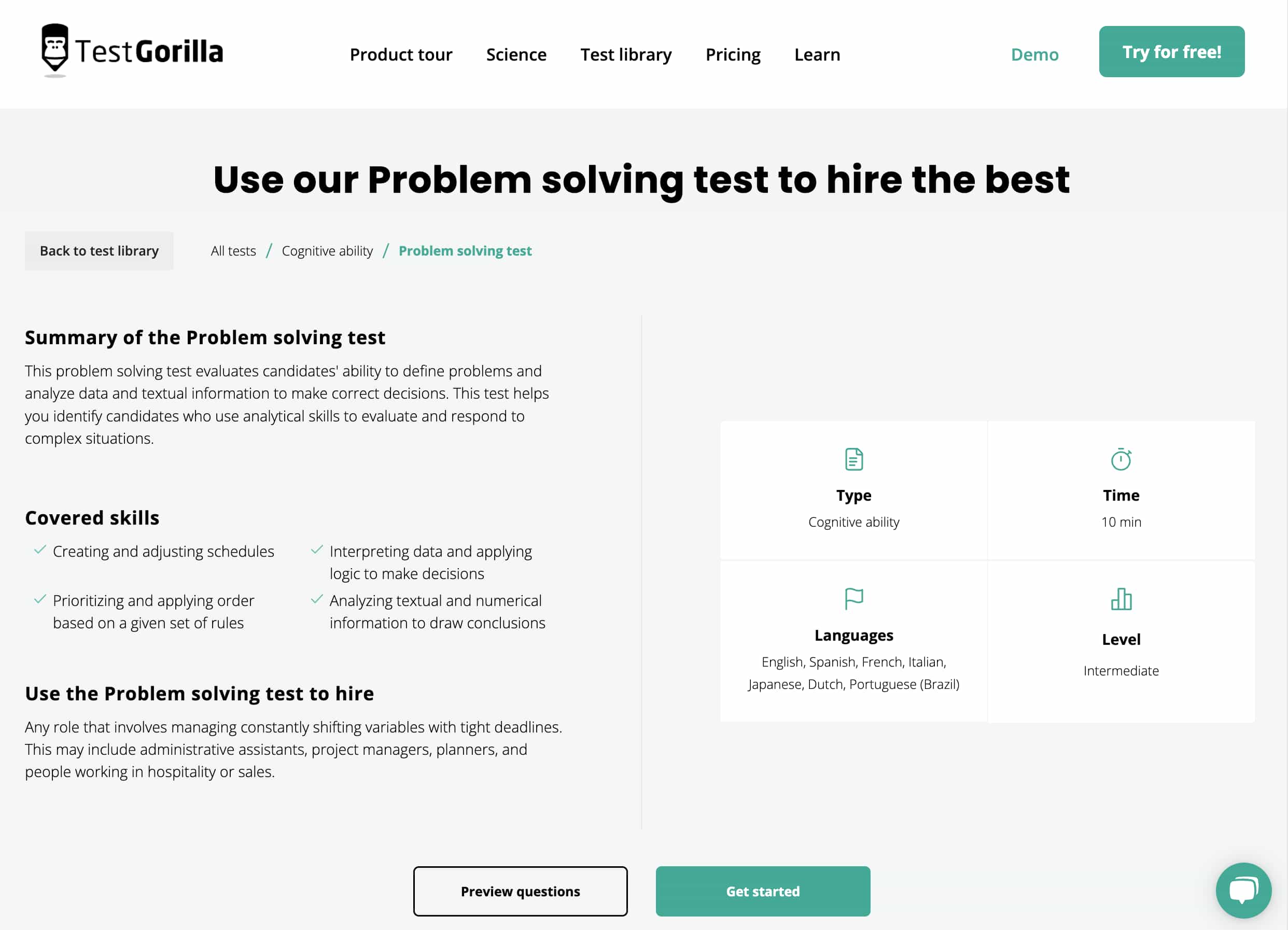 TestGorilla problem solving test