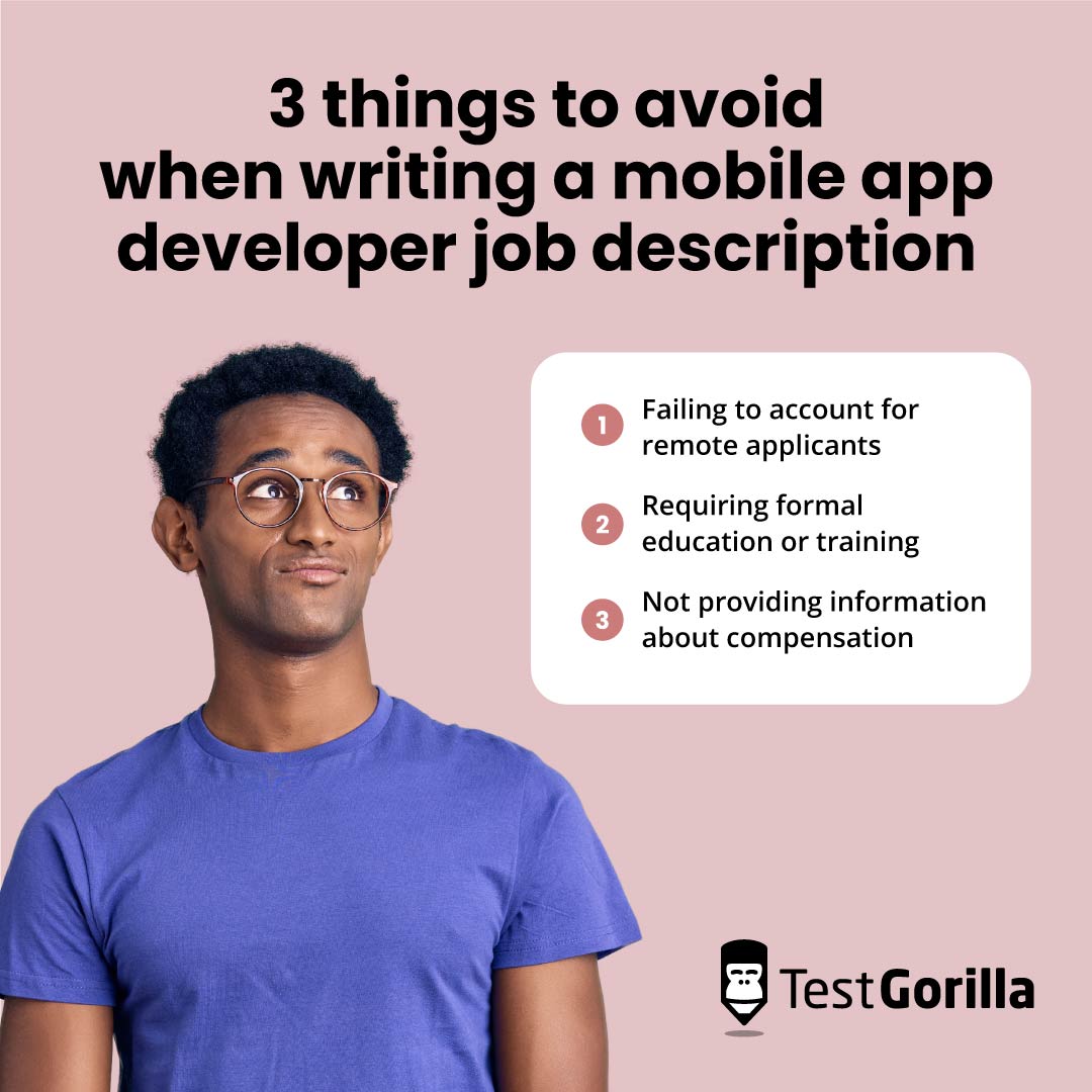3 things to avoid when writing mobile app developer job description graphic