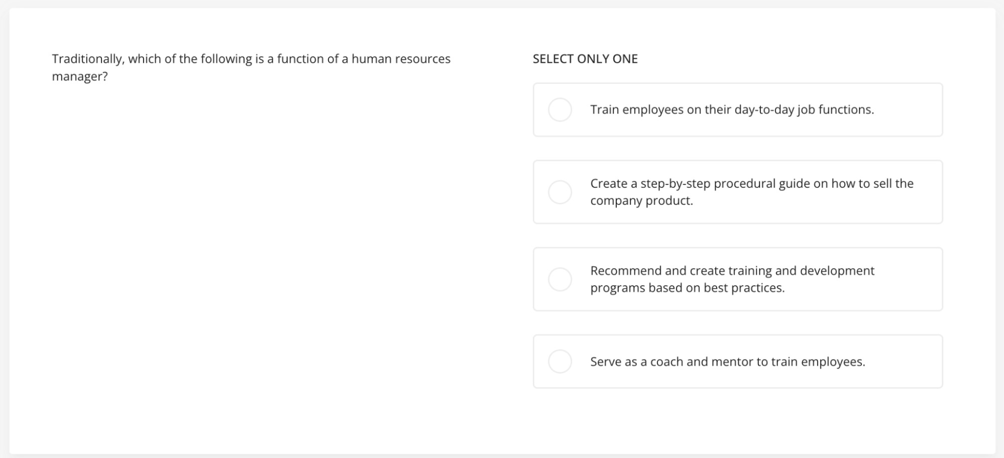 an example question from TestGorilla's HR Fundamentals test