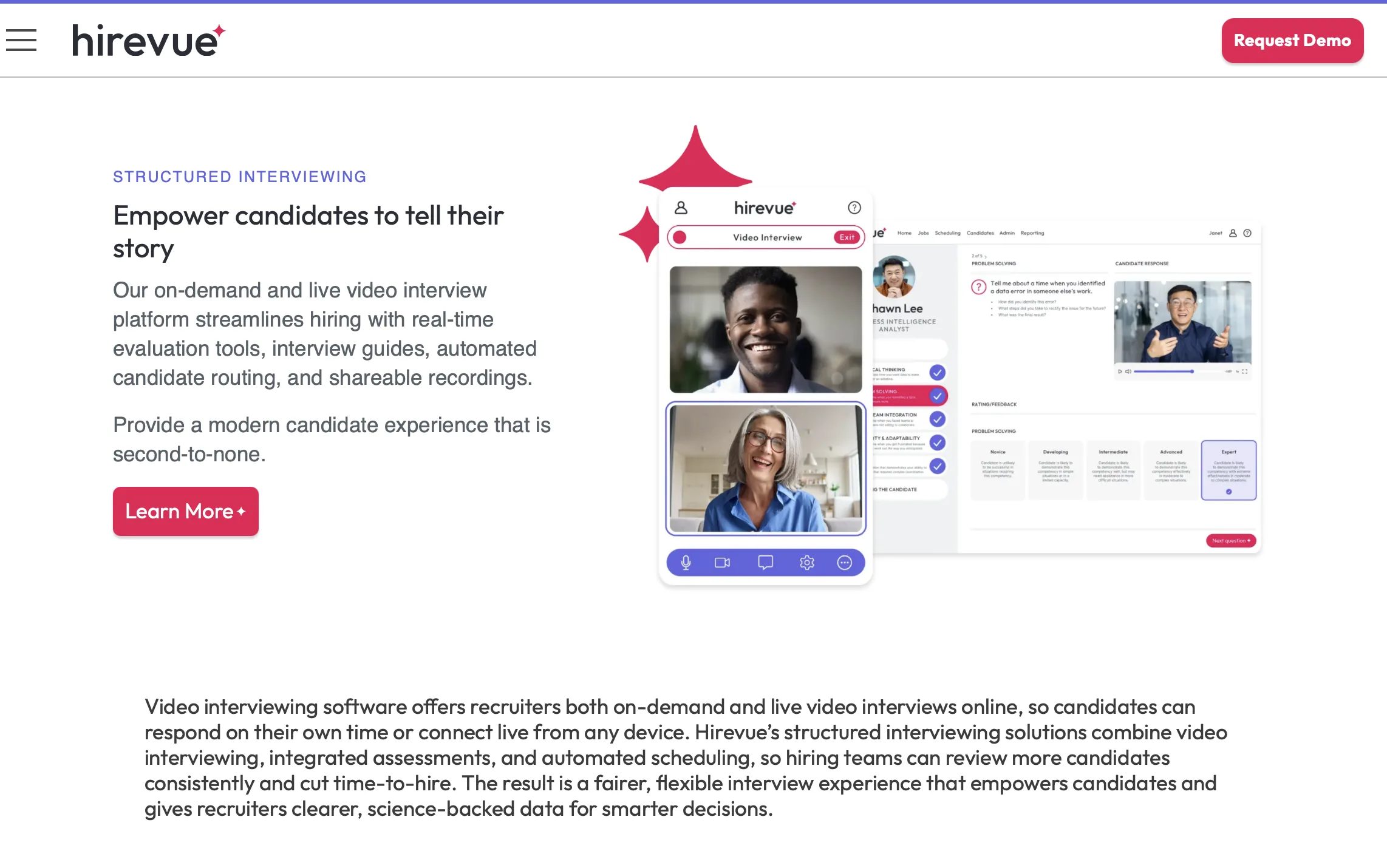 screenshot of hirevue ai video interview platform
